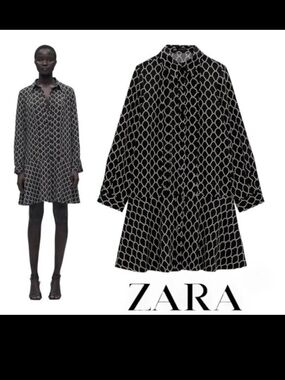 ZARA Black Chain-Print Shirt Dress